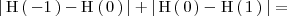 
\left| \, \mathrm{H} \left(  \, -1 \, \right) - \mathrm{H} \left(
</p>
<pre>   \, 0 \, \right) \, \right| +
</pre>
<p>\left| \, \mathrm{H} \left(  \, 0 \, \right) - \mathrm{H} \left(
</p>
<pre>   \, 1 \, \right) \, \right| =
</pre>
<p>