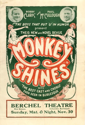 Cubierta de un folleto de Monkey Shines, una revista burlesca producida por Clarck y McCullough en los primeros veinte.